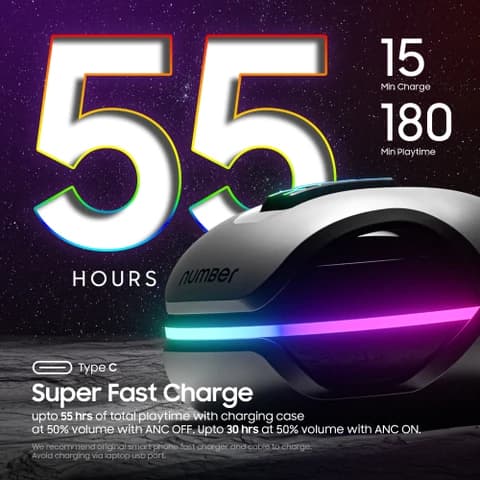 Open-box numBer Super Buds 999 ANC Truly Wireless (Steel Black) in Ear Earbuds with 40db Active Noise Cancellation