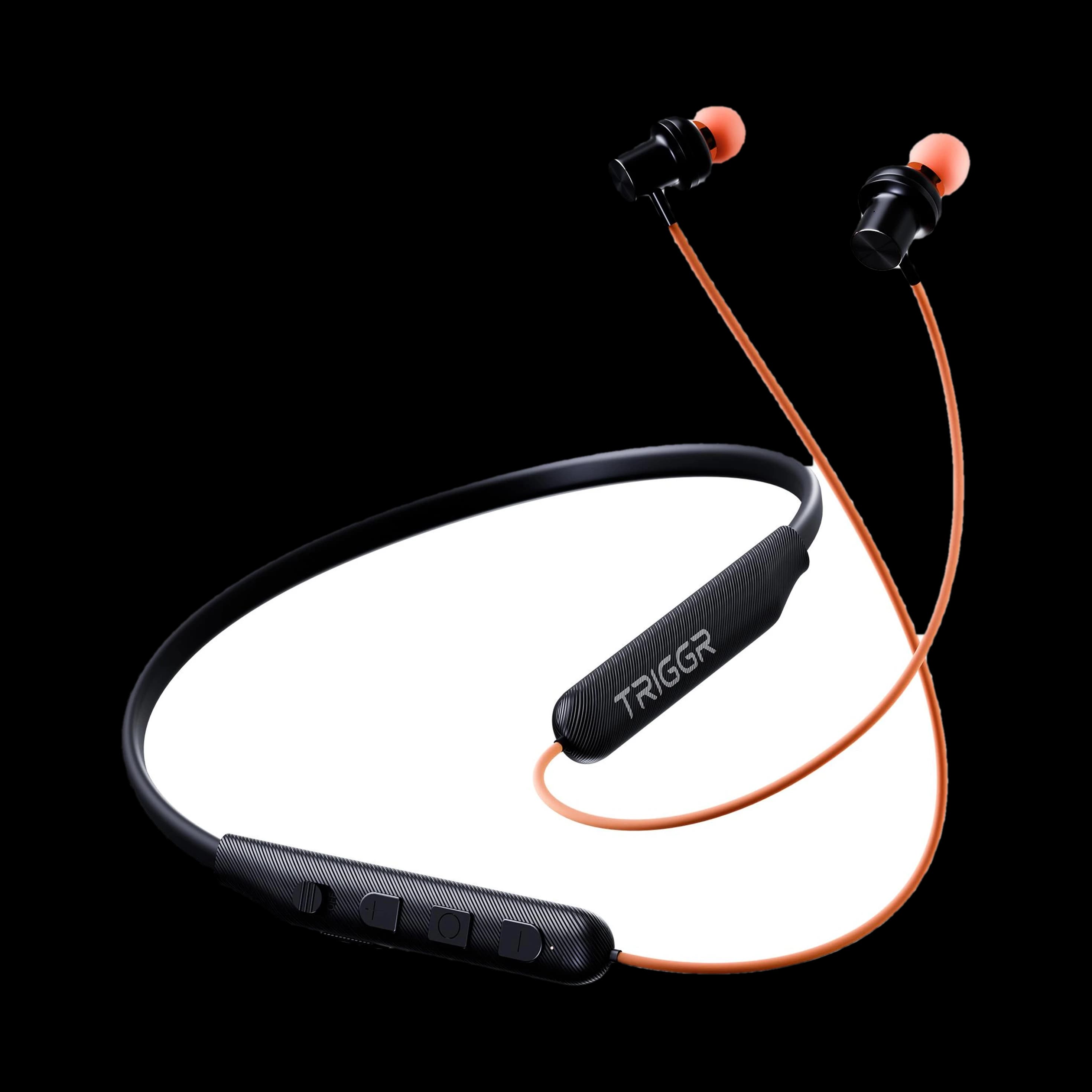 Open-box TRIGGR Bassplugs 100 Neckband, Dedicated Power Button, 40H Battery, Dual Pairing, Fast Charge, Ultra-light Weight Bluetooth Headset