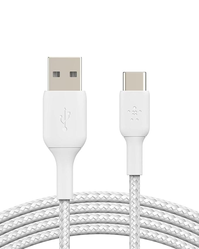 Belkin USB C to USB-A 2.0, Type C cable Tough Unbreakable Braided Nylon material 3.3 feet (1 meter) for Tablet, White, USB-IF Certified, Supports Fast